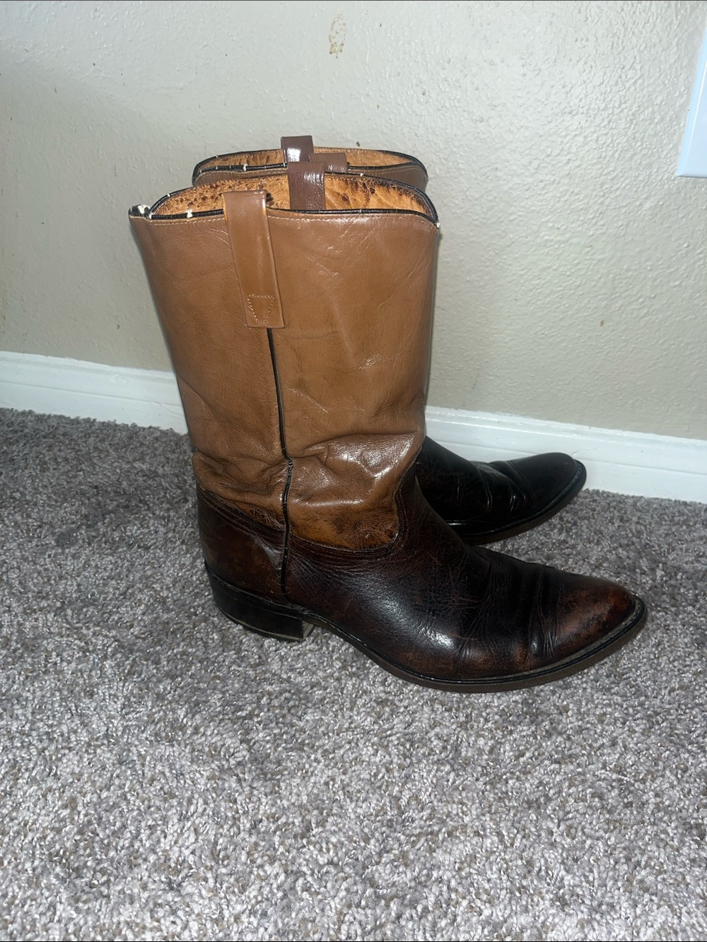 Vintage Two-Tone Brown & Tan Cowboy Boots